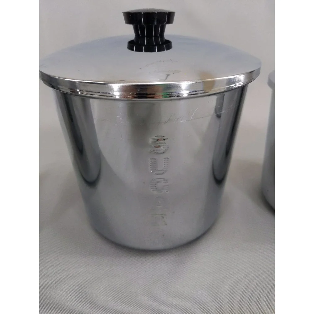 vtg‎ Everedy Canister Set Silver Chrome 4 Piece Nesting Flour Sugar Coffee Tea